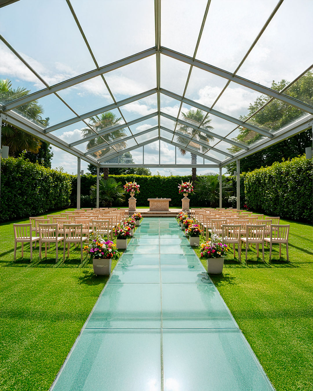 Espaço interno com vista para jardim